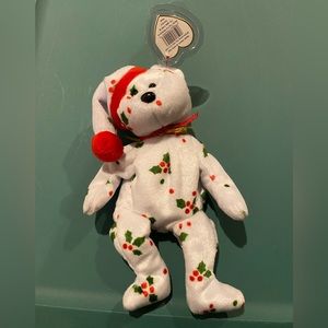 NWT BEANIE BABY - “1998 Holiday Teddy” with tag protector, kept in case.